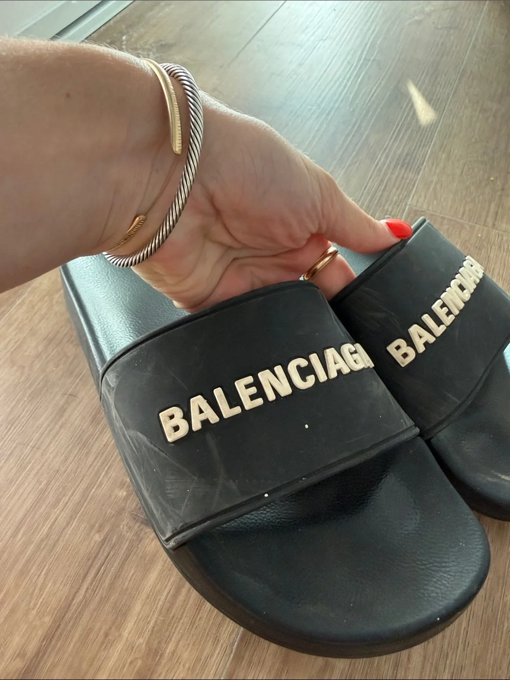 Balenciaga Black Slide Sandals with White Logo
